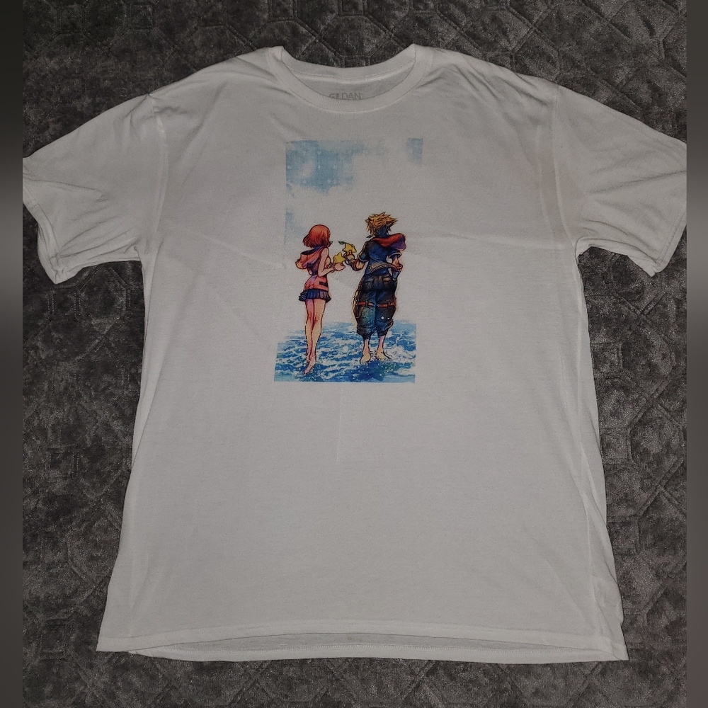 Kingdom Hearts - Sora and Kairi Graphic Tee - Size L - Video Game Merch - PS2